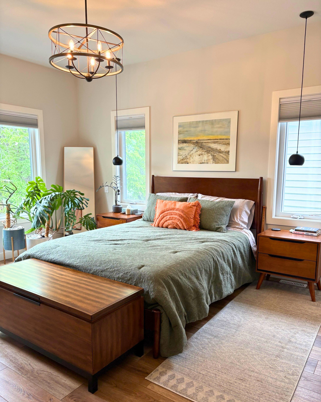 A freshly cleaned, cozy bedroom